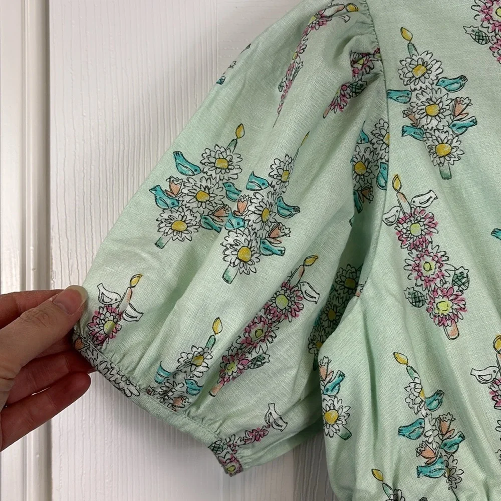 NWT Tea floral puff sleeve linen blend skirted dress sz 16